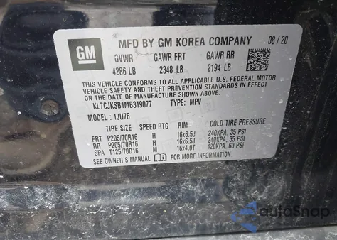 2021 Chevrolet Trax Fwd Ls z USA, uszkodzony, nr VIN KL7CJKSB1MB319077